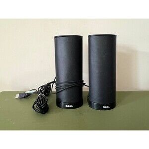 2 Black Dell Computer Left Right USB Desktop Speakers Speaker System model AX210